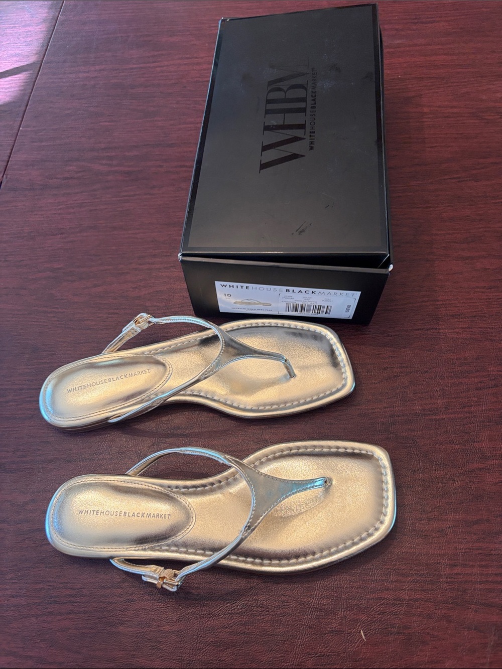 White House Black Market Metallic gold  T-Strap Women's Sandals